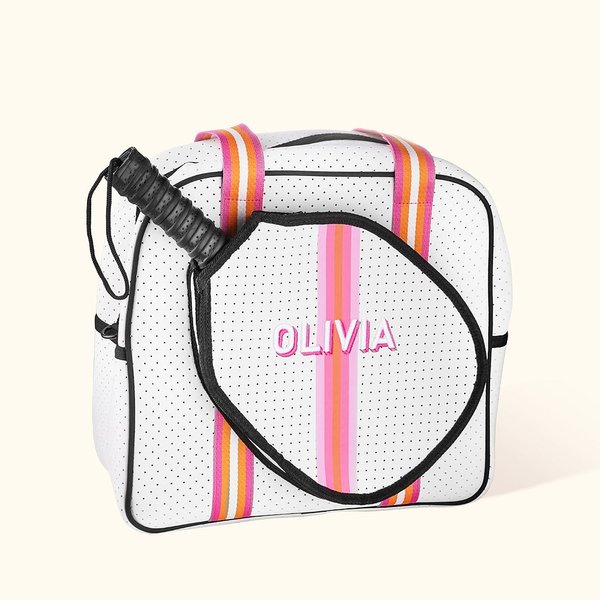 Bolsa de neopreno personalizada con monograma a rayas y nombre bordado para los amantes del pickleball