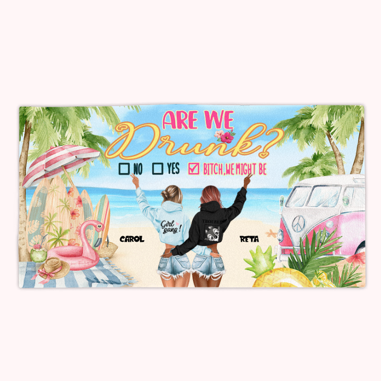 Asciugamano da spiaggia personalizzato per il viaggio estivo Are We Drunk Asciugamano da bagno estivo morbido e assorbente per il regalo di compleanno