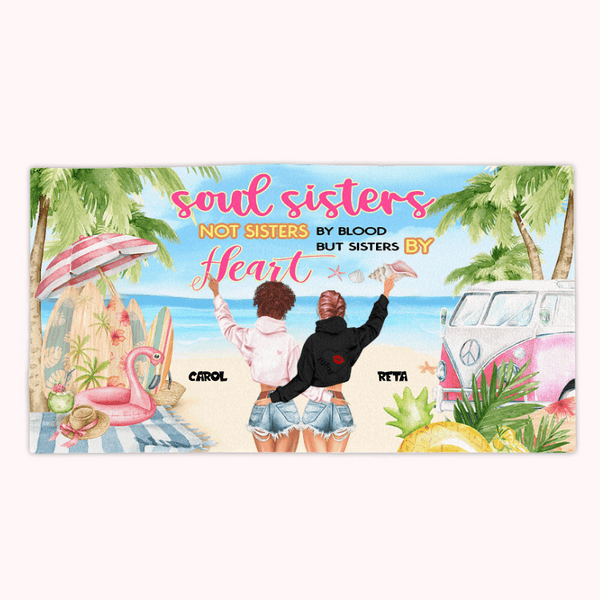 Spersonalizowany ręcznik plażowy Summer Tours Soul Sisters Nie siostry z krwi, ale siostry z serca Miękki i chłonny prezent dla najlepszych przyjaciół
