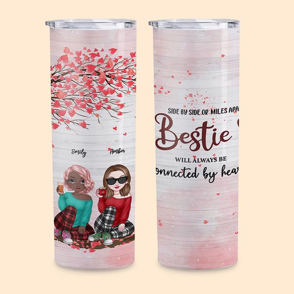 Spersonalizowany prezent dla siostry Besties Will Always Be Connected By Heart Love Tree Straight Skinny
