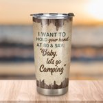 Vaso personalizado I Want To Hold Your Hand Camping Couple 20oz Tumbler para bebidas calientes y frías Regalo de cumpleaños para marido esposa