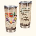 Vaso personalizado I Want To Hold Your Hand Camping Couple 20oz Tumbler para bebidas calientes y frías Regalo de cumpleaños para marido esposa