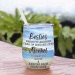 Vaso de Vino Reutilizable con Tapa y Pajita Personalizado Besties Here's To Another Year Of Bonding Over Alcohol Regalo de Cumpleaños Regalo de Amista