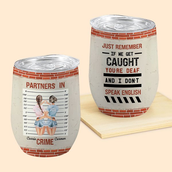 Gepersonaliseerde Partners In Crime Best Friend Crazy Bestie Wine Tumbler Gift voor beste vriend(in)