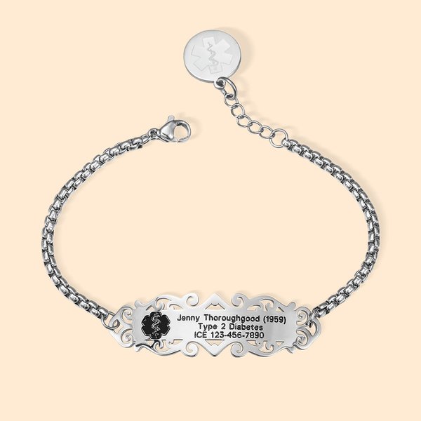 Personalized Star of Life Adjustable Medical Emergency Alert ID Bracelet with Engraved Text Birthday Gift for Diabetes Allergy Epilepsy Women
