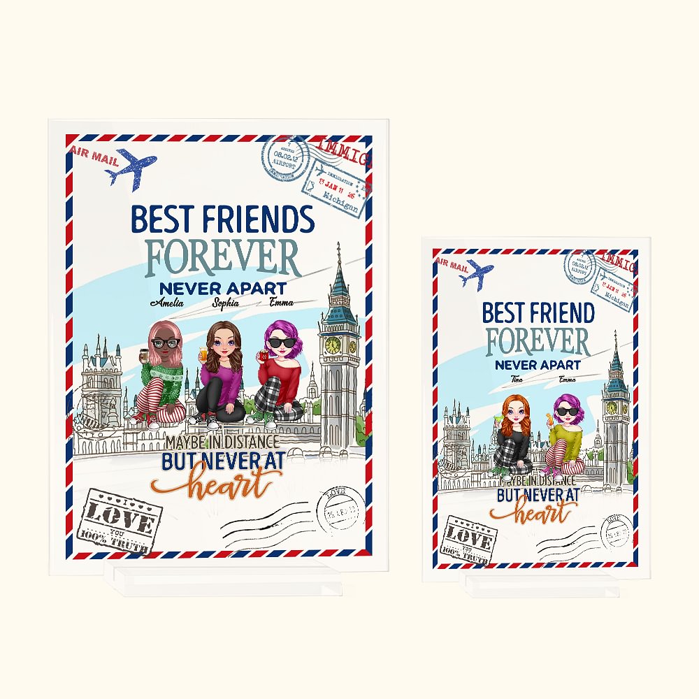 Placca acrilica personalizzata Best Friend Forever Never Apart Regalo di compleanno, di Natale e di laurea per le migliori amiche, la sorella BFF