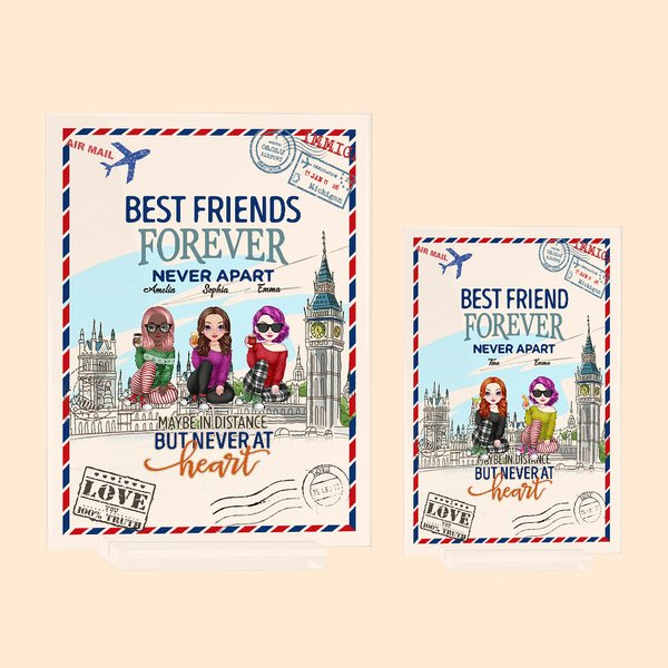 Plaque en Acrylique Personnalisée avec Nom et Dessin des Filles Thème Amitié de Distance Longue Cadeau d'Anniversaire Diplôme pour Meilleure Amie Sœur