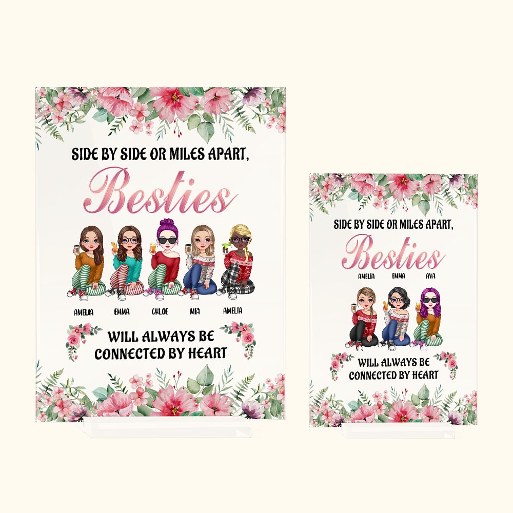 Plaque Décorative en Acrylique Personnalisée avec Personnages et Noms Thème Side By Side or Miles Apart Cadeau Noël Amitié pour Femme