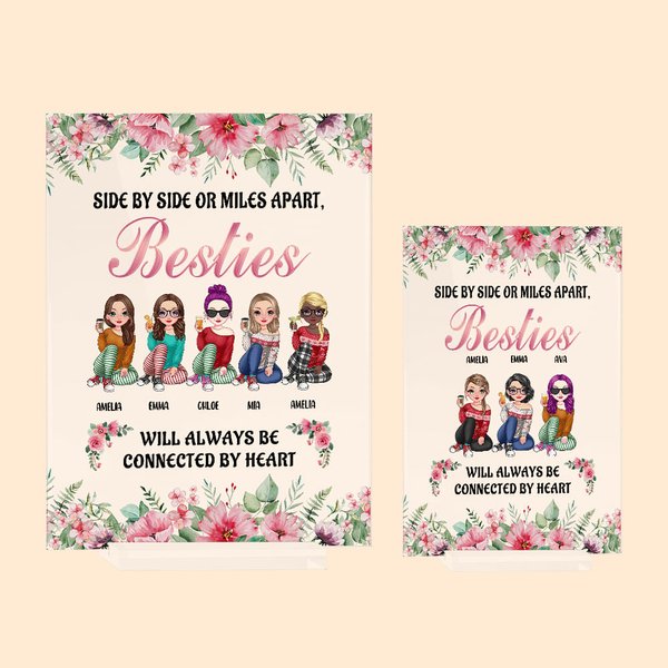 Personalised Side By Side Or Miles Apart Heart Acrylic Plaque Long Distance Friendship Gift for Women