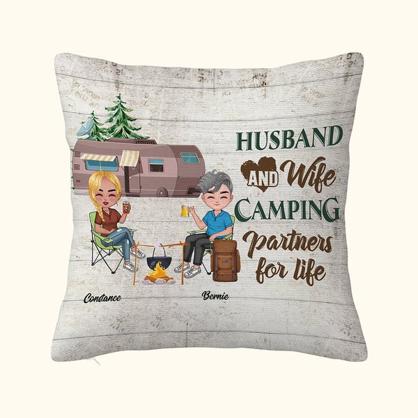 Henkilökohtainen aviomies ja vaimo Camping Partners for Life heittää tyynyn kansi Camping lahja pariskunnalle Wife Home Decoration