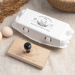 Personalised Engraved Leaf Flower Chicken Nest Farmer Market Wooden Egg Carton Stamp with Handle and Text Birthday Gift for Family Friend