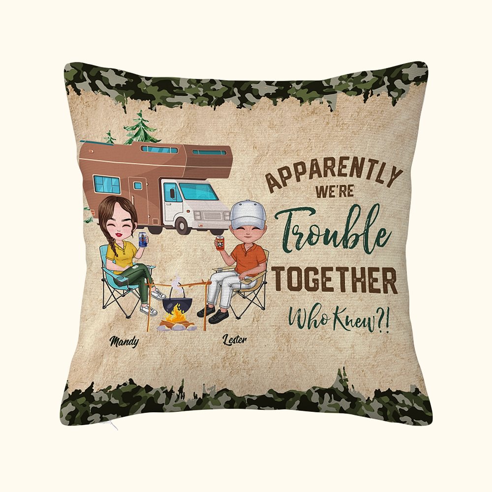 Personnalisé Apparemment Nous Sommes Troubles Ensemble Qui Savait Housse d'Oreiller Jet Cadeau d'Anniversaire pour Camping Couple Décoration de la Maison