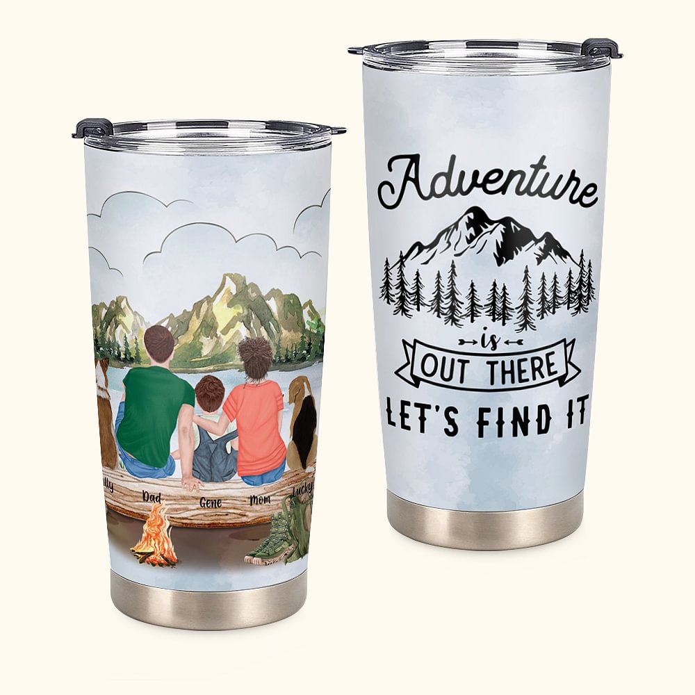 Cadeau d'anniversaire personnalisé pour la famille L'aventure est dehors, trouvons-la Citations pour le camping Tumbler 20oz Vacances pour l'usage quo