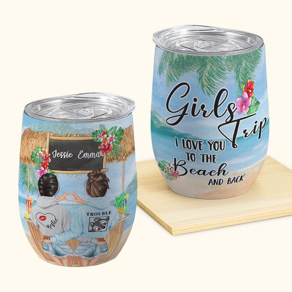 Vaso de vino personalizado I Love You To The Beach And Back 12oz para vino café cócteles cava Regalo para las mejores amigas