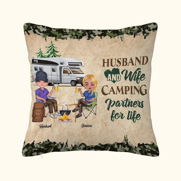 Henkilökohtainen aviomies ja vaimo Camping Partners for Life heittää tyynyn kansi syntymäpäivälahja Camping Couple Home Decoration