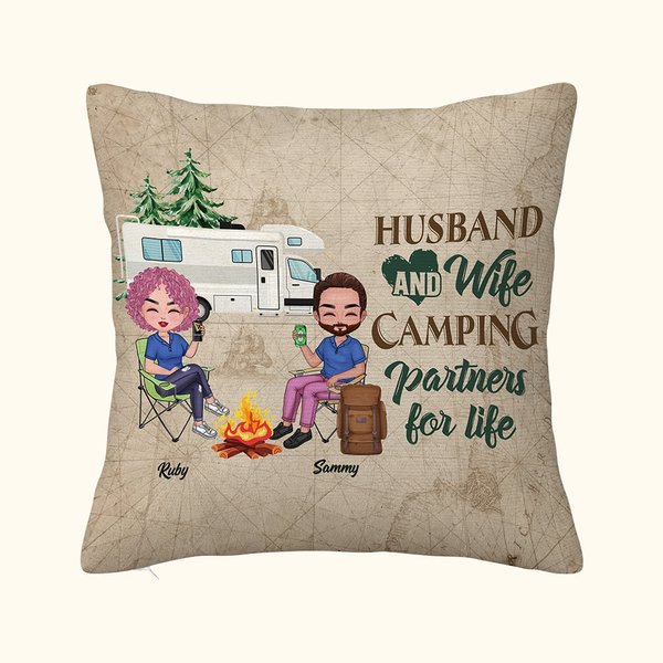 Personalisierte Ehemann und Frau Camping Partner für das Leben Throw Kissenbezug Geschenk für Camping Paar Wohnzimmer Dekoration