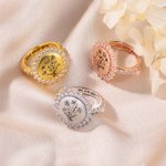 Bague personnalisée avec nom gravé en Zircons Bouquet de fleurs de naissance Bijoux pour femme Cadeau d'anniversaire pour maman grand-mère