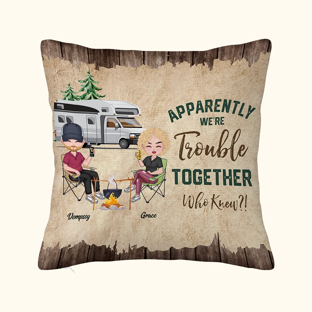 Personnalisé Apparemment Nous Sommes Troubles Ensemble Qui Savait Housse d'Oreiller Jet Anniversaire Cadeau pour Camping Couple Chambre Décoration