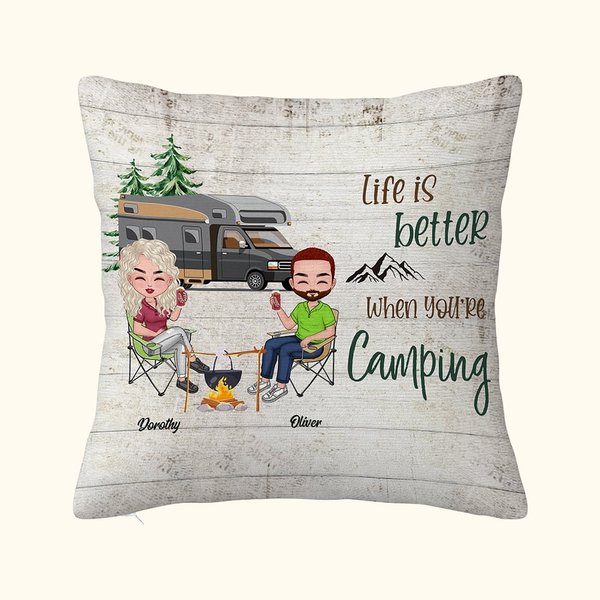 Personalized Life Is Better When You're Camping Throw Pillow Cover Birthday Valentine's Day Gift for Camping Couple Home Decoration