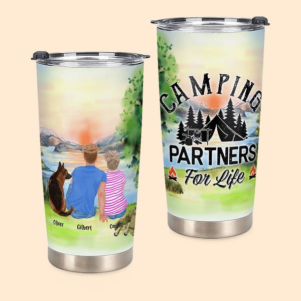 Gepersonaliseerde Camping Quotes Camping Partners For Life Familie met Huisdieren 20oz Tumbler voor Warme en Koude Dranken