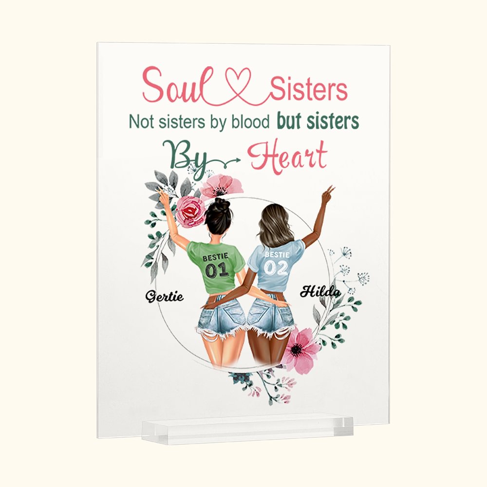 Plaque Acrylique Personnalisée Âmes Sœurs Pas Sœurs de Sang Mais Sœurs de Coeur Plaque Amitié Cadeau Maison Décoration