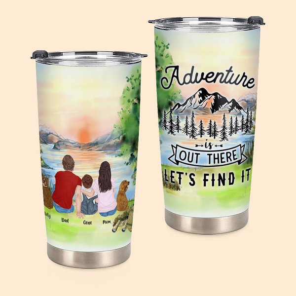 Citations Personnalisées Camping Aventure Famille avec Animaux Tumbler 20oz pour boissons chaudes et froides Cadeau d'Anniversaire