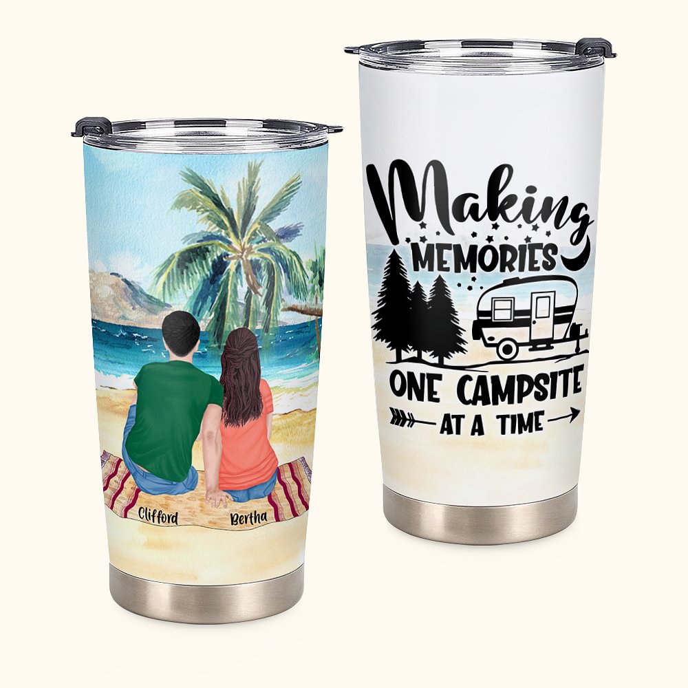 Citations personnalisées sur le camping pour se souvenir des vacances d'été Tumbler 20oz pour un usage quotidien Cadeau d'anniversaire