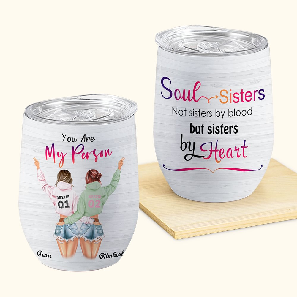 Personalizzato Soul Sisters Back Side Modern Girls Bestie Wine Tumbler regalo di compleanno