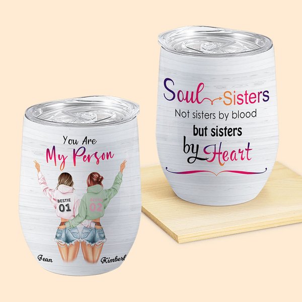 Vaso de Vino Personalizado Soul Sisters Back Side Modern Girls Bestie Regalo de Cumpleaños