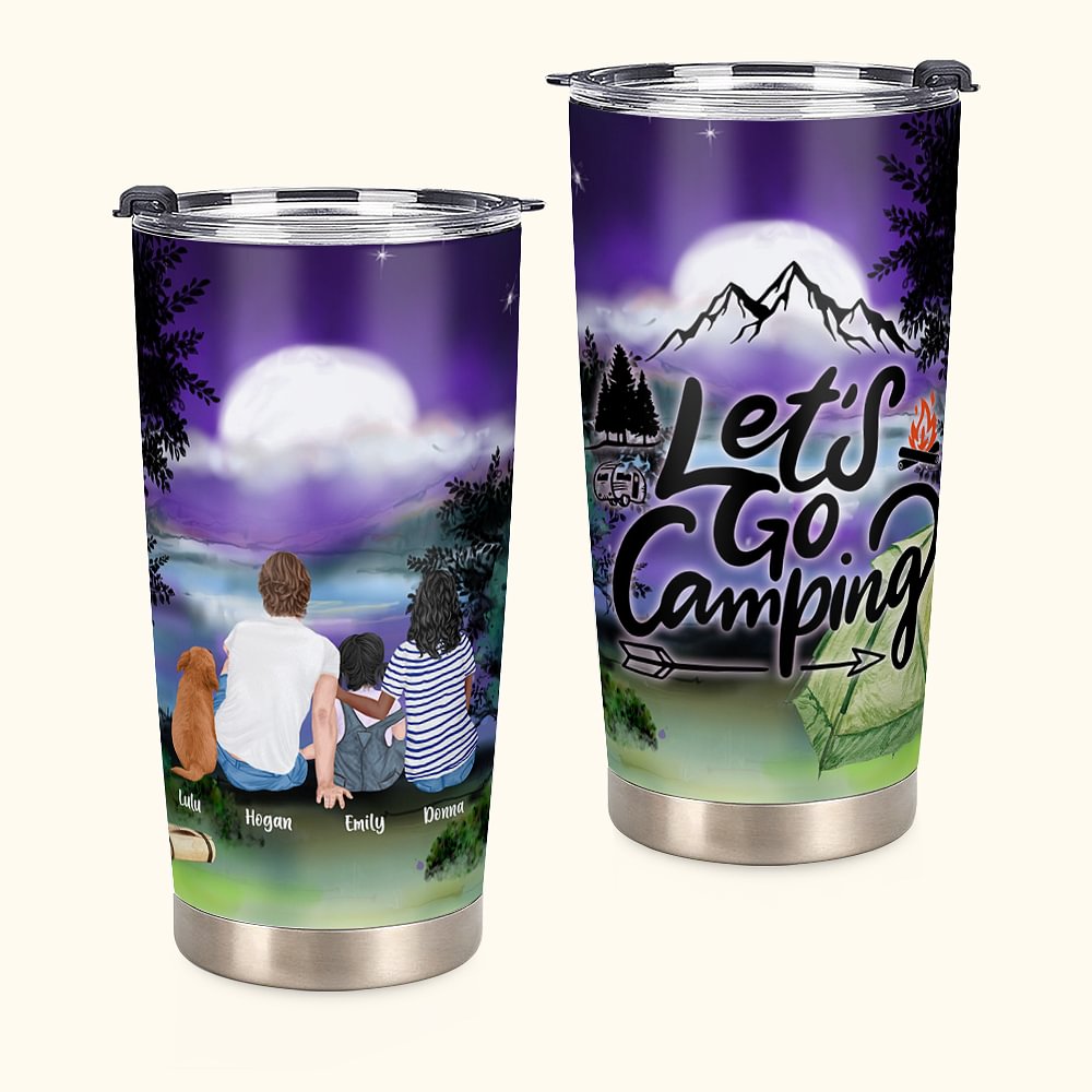 Cadeau d'anniversaire personnalisé Go Camping Family with Pets 20oz Tumbler pour boissons chaudes et froides usage quotidien