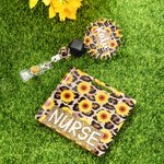 Personalized Sunflower Leopard Glitter Fashional Beaded Retractable Badge Reel And Buddy Gift for Medical Staff