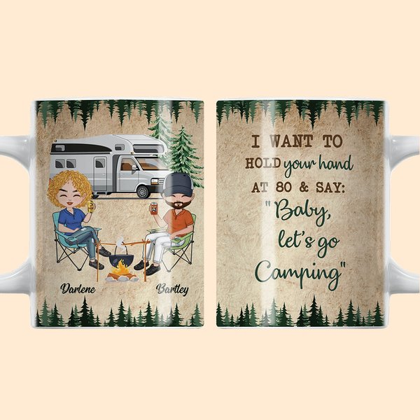 Tasse en céramique blanche personnalisée Baby Let's Go Camping Forest Travel Cadeau pour couple Anniversaire Cadeau de mariage
