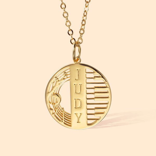 Pendentif Rond Personnalisable avec Prénom Collier de Clef de Sol Clé de Piano Note de Musique Cadeau pour Professeur Pianiste