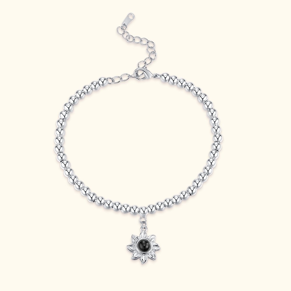 Bracciale Personalizzato Con Foto A Proiezione Girasole: Ciondolo Intrecciato In Corda Variopinta, Regalo Originale Per Lei