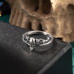 Personalized Gothic Skull Skeleton Ring with Birthstone Wedding Halloween Gift for Her Sister Bride