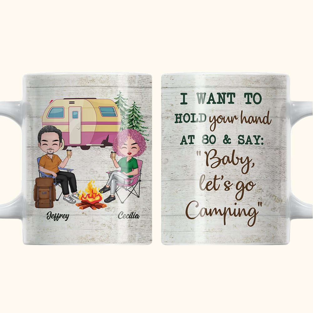 Personalizzato Voglio tenere la tua mano a 80 campeggio coppia viaggio vita tazza di ceramica bianca regalo per la coppia