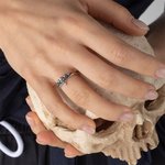 Personalized Gothic Skull Skeleton Ring with Birthstone Wedding Halloween Gift for Her Sister Bride