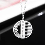 Pendentif Rond Personnalisable avec Prénom Collier de Clef de Sol Clé de Piano Note de Musique Cadeau pour Professeur Pianiste
