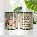 Taza de cerámica blanca personalizada Let's Sit by The Campfire And Watch People Park Their Campers para el mejor amigo Camping Viajes