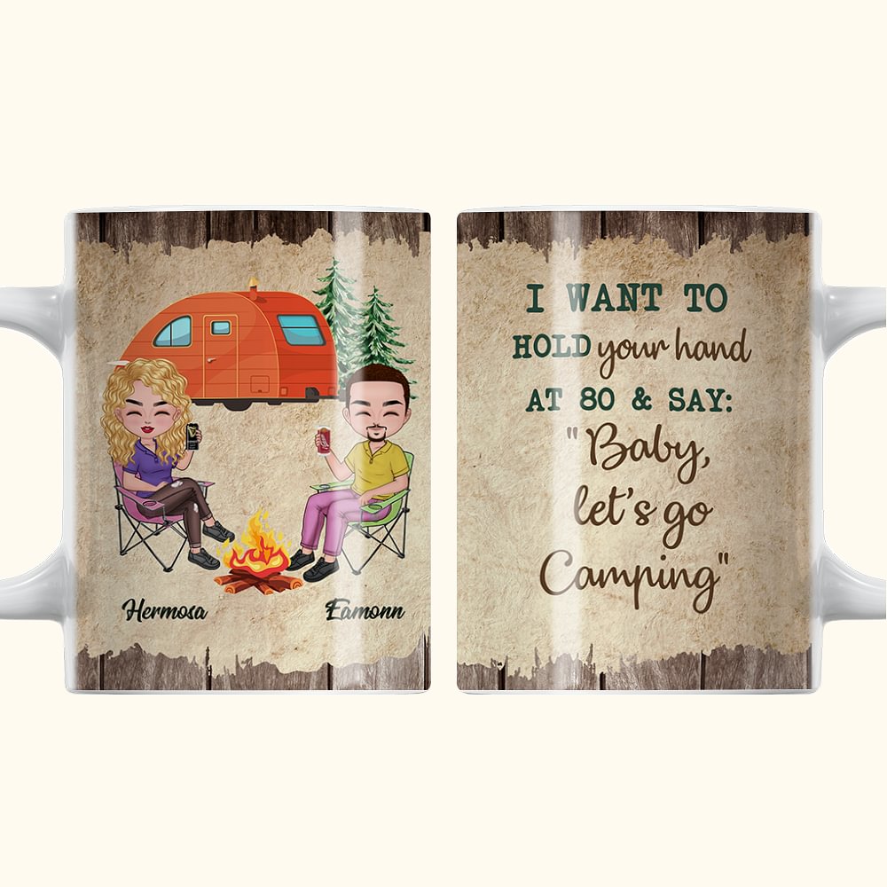 Personalizzato Voglio Tenere la Tua Mano A 80 Campeggio Coppia Viaggio Vita Tazza di Ceramica Bianca Coppia Regalo di Compleanno San Valentino