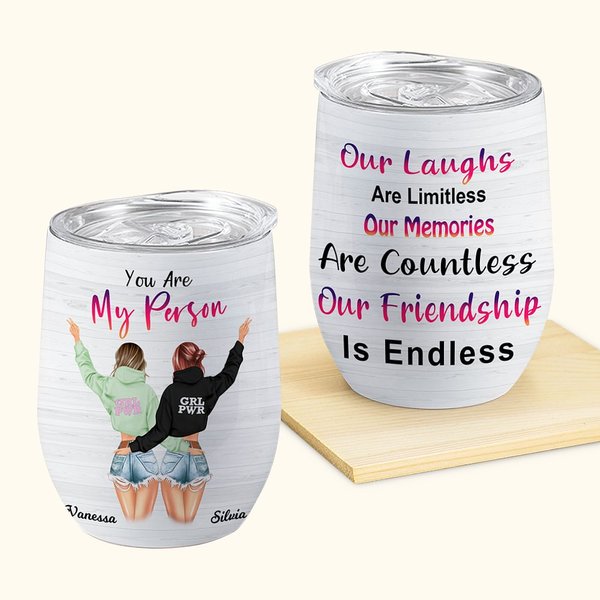 Personalised Our Laughs Are Limitless Our Memories Are Countless Our Friendship Is Endless Wine Tumbler Bestie Birthday Gift 12oz