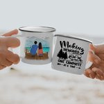 Personalized Making Memories One Campsite At A Time Sea and Bridge Enamel Mug for Outdoor and Indoor Christmas Gift Thanksgiving Gift Birthday Gift