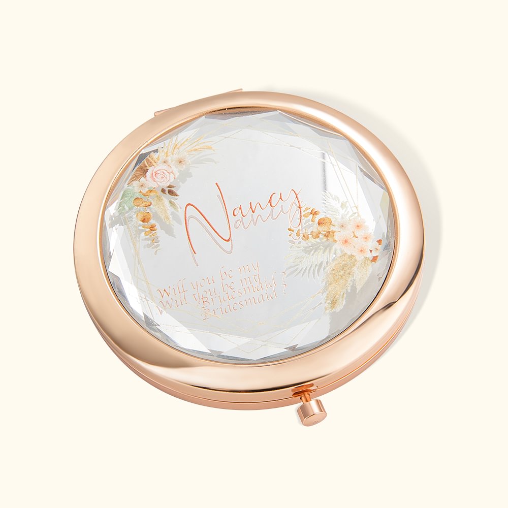 Miroir de maquillage plié personnalisé pour demoiselle d'honneur avec nom Cadeau d'anniversaire de mariage pour demoiselle d'honneur