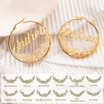 Personalised Birth Flower Wreath Large Hoop Earrings with Name Birthday Bridal Party Gift for Her