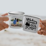 Personalised Making Memories One Campsite At A Time 11oz Enamel Mug Lightweight Portable for Family Travel Hiking Walking Camping Gift