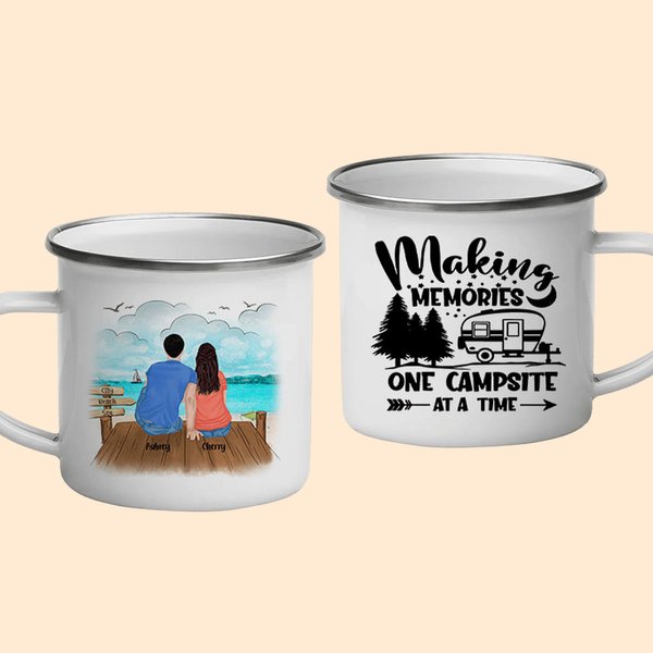 Personalized Making Memories One Campsite At A Time Sea and Bridge Enamel Mug for Outdoor and Indoor Christmas Gift Thanksgiving Gift Birthday Gift