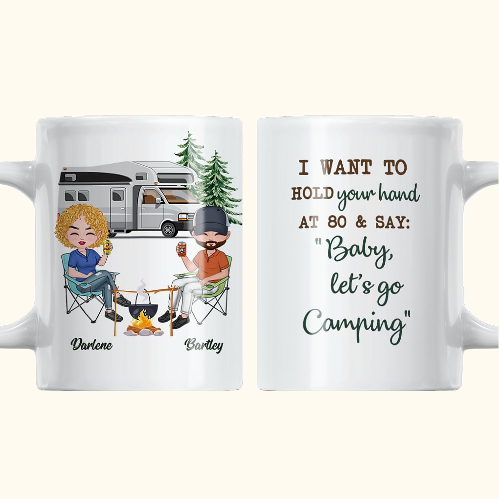 Personalizzato Voglio tenere la tua mano a 80 campeggio coppia viaggio vita tazza di ceramica bianca per San Valentino regalo di anniversario