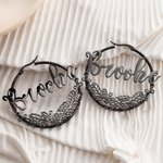 Personalised Birth Flower Wreath Large Hoop Earrings with Name Birthday Bridal Party Gift for Her