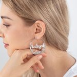 Personalised Birth Flower Wreath Large Hoop Earrings with Name Birthday Bridal Party Gift for Her