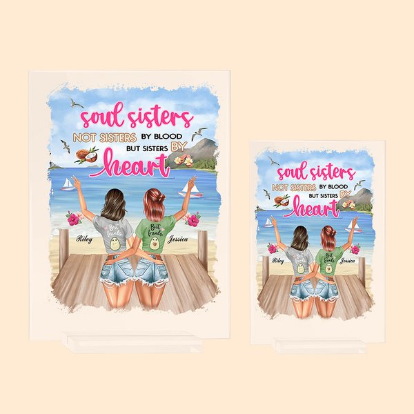 Plaque Acrylique Personnalisée Âmes Sœurs Pas Sœurs de Sang Mais Sœurs de Coeur Plaque Acrylique Meilleure Amie Cadeau Longue Distance